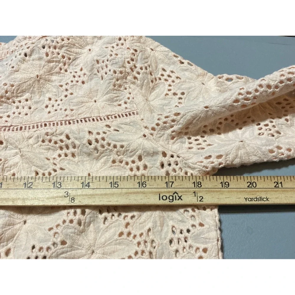 Laffaire‎ Womens Casual Top Pink Eyelet Floral Long Sleeve Jewel Neck M
